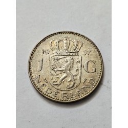 Moeda da Holanda 1 gulden 1957 prata Rainha Juliana