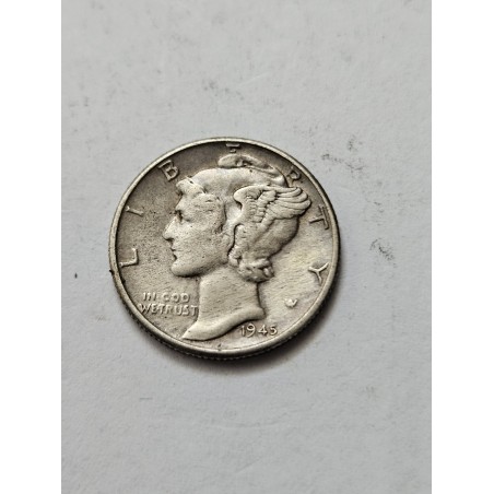 Moeda dos Estados Unidos 1 dime 10 cents 1945 Mercury Dime MBC