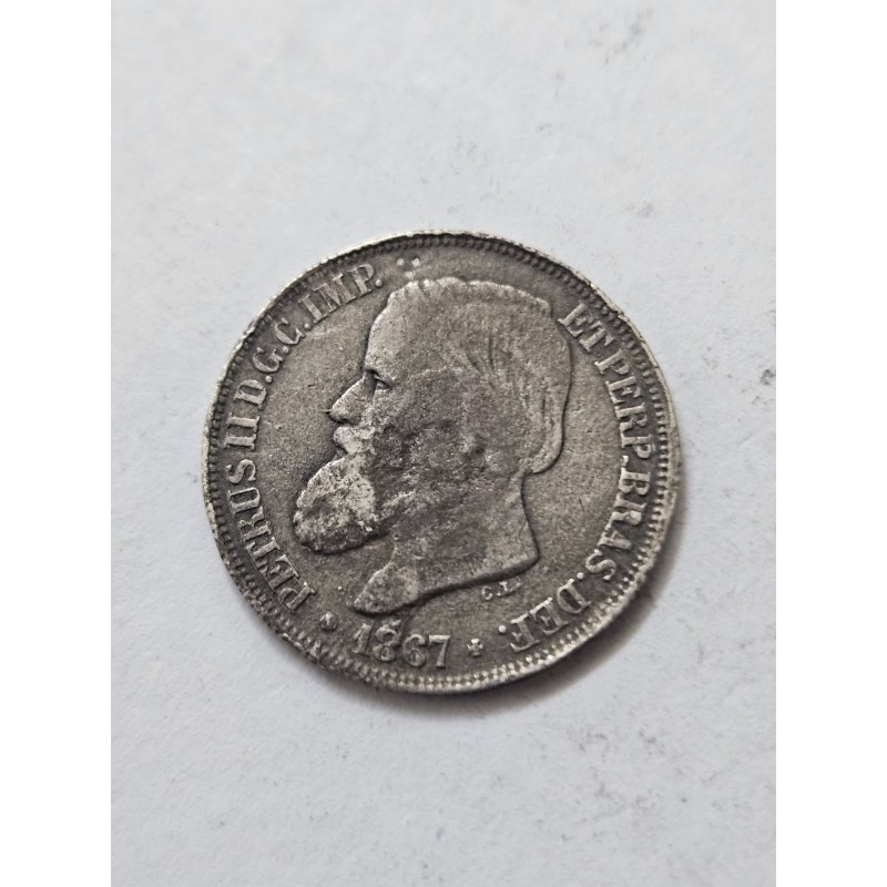 Moeda Brasil 200 réis 1867 prata Terceiro Sistema MBC