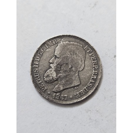 Moeda Brasil 200 réis 1867 prata Terceiro Sistema MBC