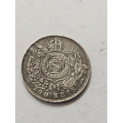 Moeda Brasil 200 réis 1867 prata Terceiro Sistema MBC