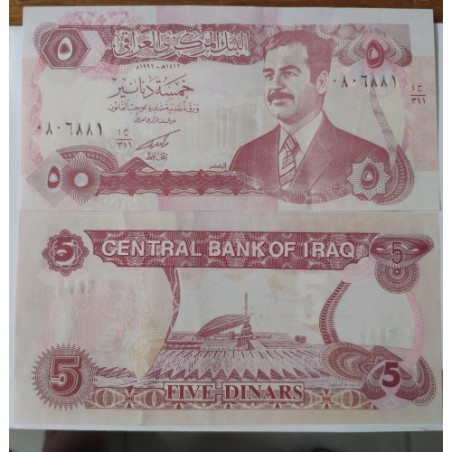 Cédula do Iraque 5 dinars Saddan Hussain FE