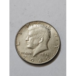 Moeda dos Estados Unidos Half Dollar Kennedy 1969 prata