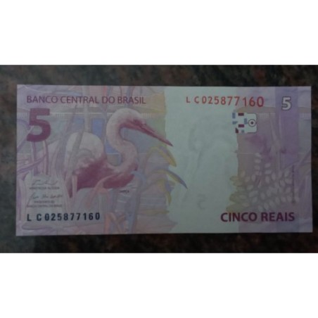 Cédula Brasil 5 reais letras LC FE