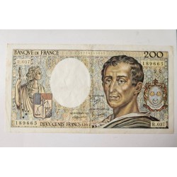 Venda de cédula de 200 francos franceses de 1985. Com a imagem de Montesquieu, item histórico para colecionadores de cédulas da