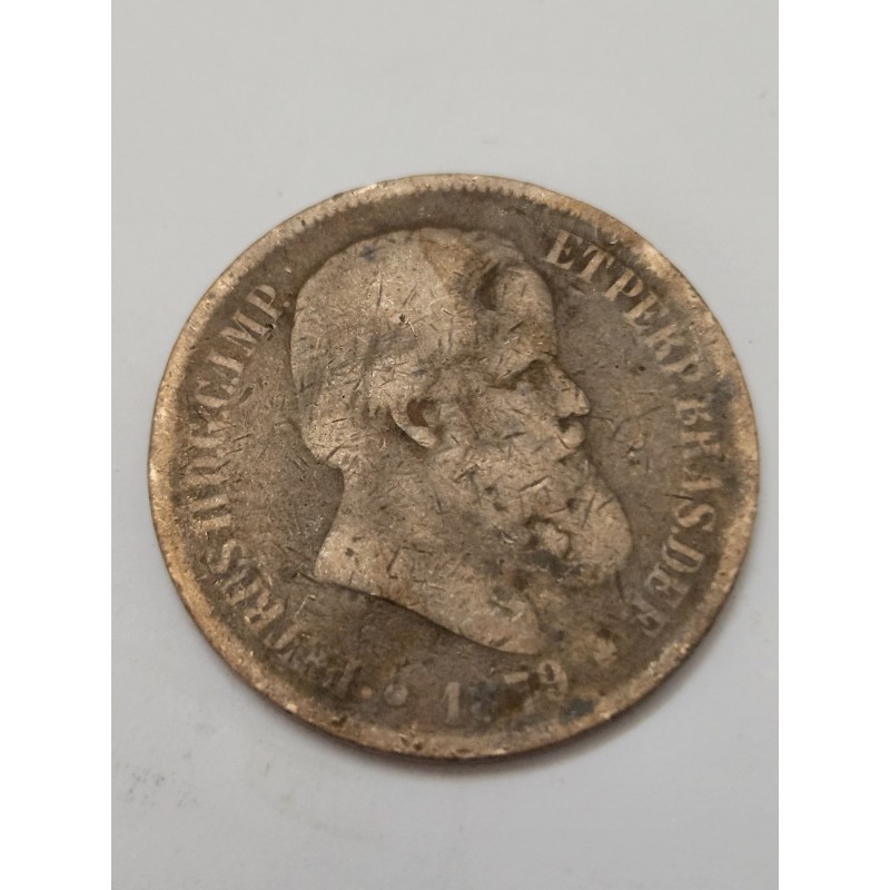 Moeda Brasil Império 40 réis 1879 Dom Pedro II MBC