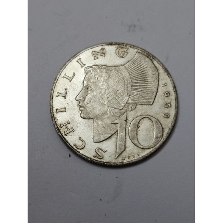 Moeda da Austria 10 shillings 1958 prata 800 10 gramas MBC