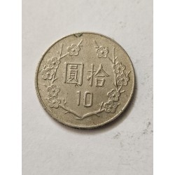 Moeda 10 Yuan (NT$) Taiwan - Chiang Kai-shek - Flor de Ameixa - Antiga