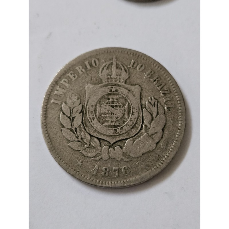 Moeda Brasil Império 200 réis 1876 data dificil MBC