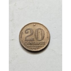 Moeda Brasil 20 centavos 1943 Niquel Rosa Soberba
