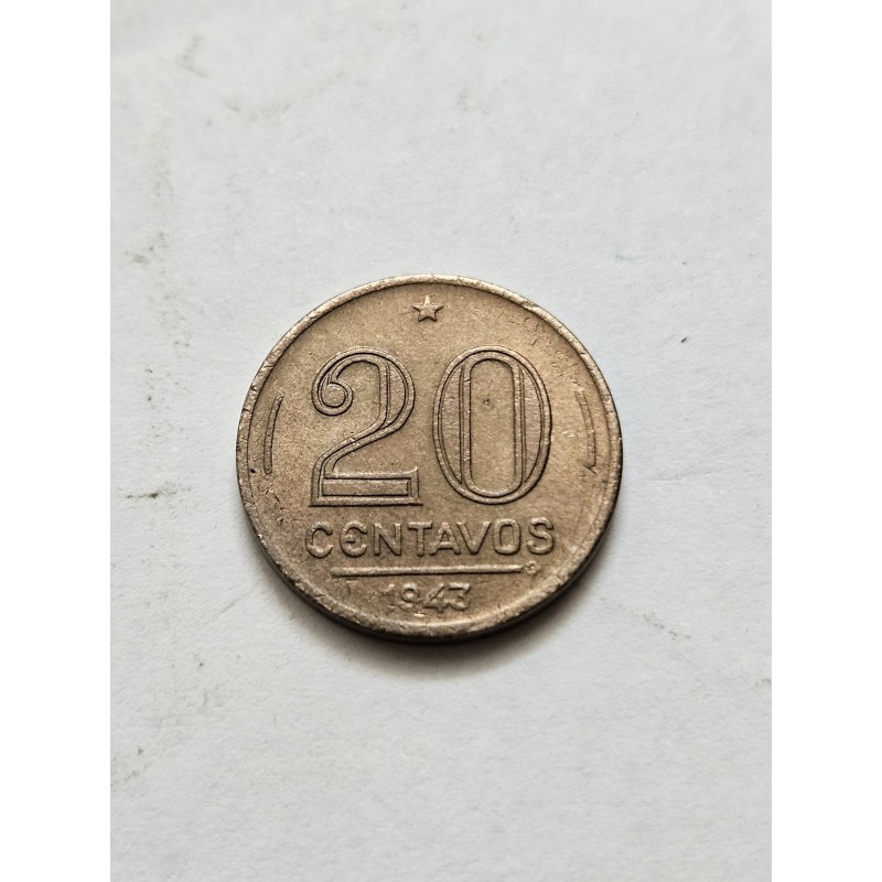 Moeda Brasil 20 centavos 1943 Niquel Rosa Soberba