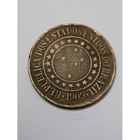 Moeda Brasil 40 réis 1909 bronze republica MBC