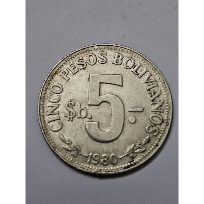 Moeda da Bolivia 5 pesos 1980
