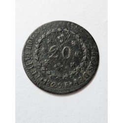 Moeda Brasil 20 réis 1829 Rio Imperio Cobre Dom Pedro II