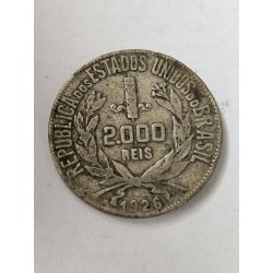 Moeda Brasil republica 2000 réis 1926 Mocinha prata MBC