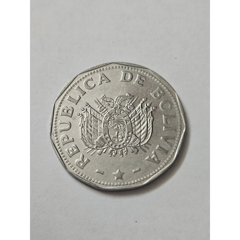 2 Bolivianos 1991 Bolívia - Escudo Nacional e "La Unión es la Fuerza" - Colecionismo