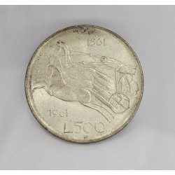 Moeda Itália 500 Liras 1961 Prata Centenário da Unificação KM99