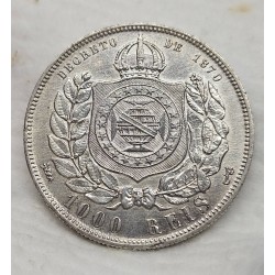Moeda Brasil Império 1000 réis 1876 MBC 2
