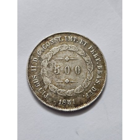 Moeda Brasil 500 réis 1851 prata terceiro sistema MBC