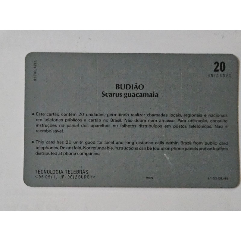 Cartão Telefônico TELebrás - Peixe Budião - 20 U - 1998 - Raro Filatelia Brasil