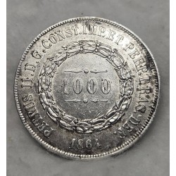 Moeda Brasil Império 1000 réis 1864 Mbc
