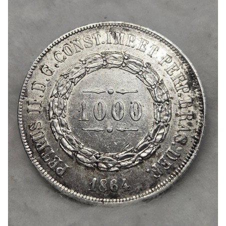 Moeda Brasil Império 1000 réis 1864 Mbc