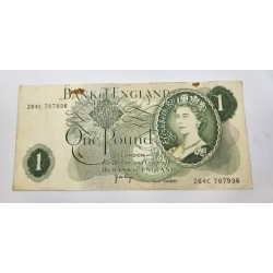 Cédula da Inglaterra 1 libra com furo Rainha Elizabeth II