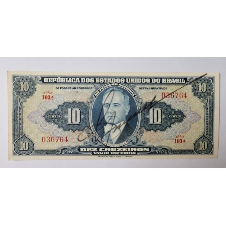 Cédula Brasil 10 cruzeiros C018 FE Getulio Vargas Autografada
