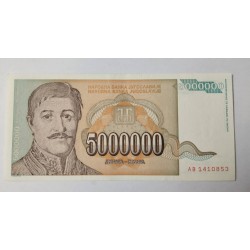 Cédula Iugoslávia 5 Milhões Dinares 1993 P-132a | Hiperinflação Rara