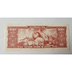 Cédula Brasil 100 cruzeiros carimbo 10 centavos C118 FE Vermelha Segunda Estampa