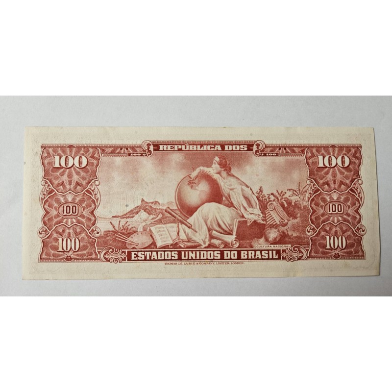 Cédula Brasil 100 cruzeiros carimbo 10 centavos C118 FE Vermelha Segunda Estampa