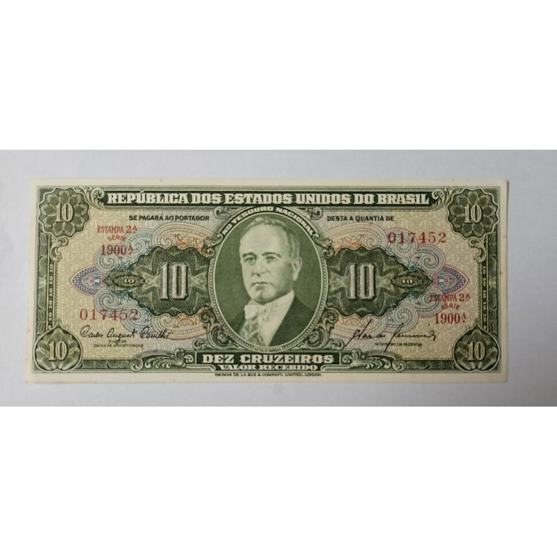 Cédula Brasil 10 cruzeiros C081 FE Getulio Vargas Verde