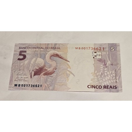 Cedula Brasil 5 reais MB FE