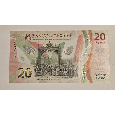 Cédula do México 20 pesos polímero FE Bicentenário da Independência
