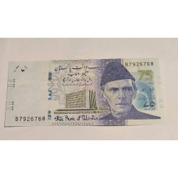 Cédula do Paquistão 75 rúpias 75 anos banco central FE