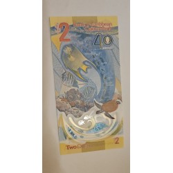 Cédula Eastern Caribean 2 dólares polímero 40 anos banco central FE