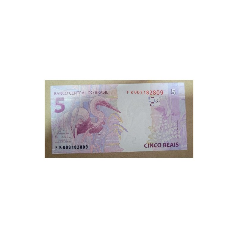 Cédula Brasil 5 reais letras FK FE