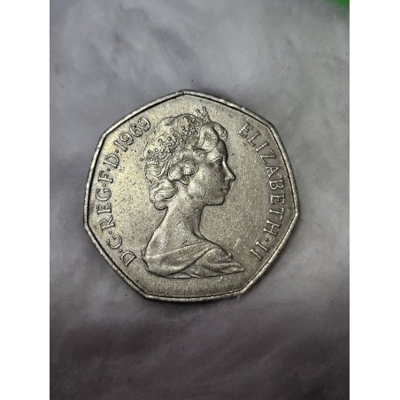 Moeda da Inglaterra 50 pence 1969 Rainha Elizabeth II