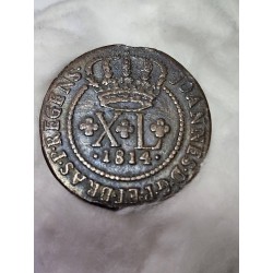 Moeda Brasil Cobre XL réis 1814 Bahia MBC+ Colonia