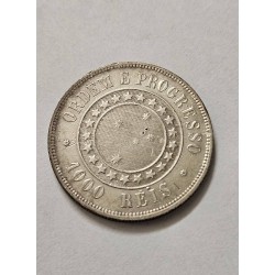 Moeda Brasil republica 1000 réis 1889 prata MBC