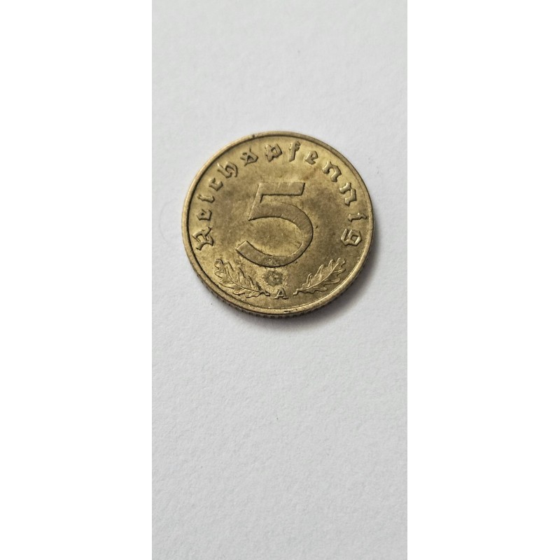 Moeda da Alemanha 5 pfenning 1939 Segunda Guerra Mundial Suastica