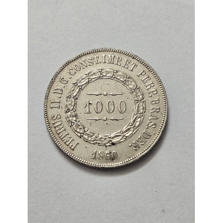 Moeda Brasil Império 1000 réis 1860 prata MBC Terceiro Sistema