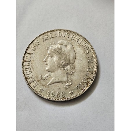 Moeda Brasil 2000 réis 1906 prata XX gramas MBCS