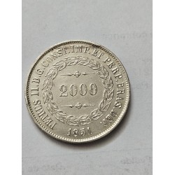 Moeda Brasil Império 2000 réis 1851 prata terceiro Sistema 25 gramas Soberba