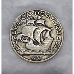 Moeda de Portugal 10 escudos 1934 12,5g prata 0.835