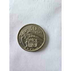 Venda de moeda de 50 Pesetas da Espanha de 1957. Item histórico do regime de Francisco Franco, ideal para colecionadores de moed