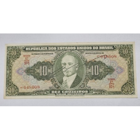 Cédula Brasil 10 cruzeiros C075 soberba Autografada