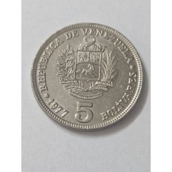 Moeda da Venezuela 5 bolívares 1977