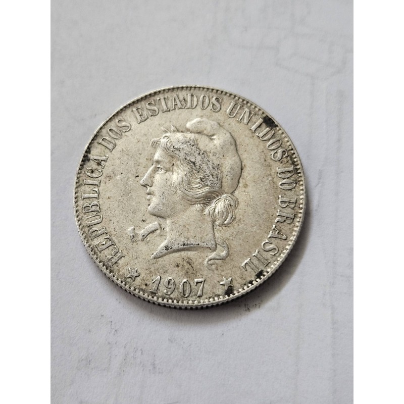 Moeda Brasil 2000 réis 1907 XX gramas prata MBC