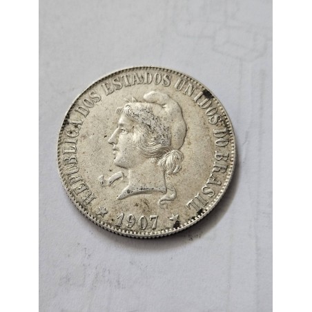 Moeda Brasil 2000 réis 1907 XX gramas prata MBC